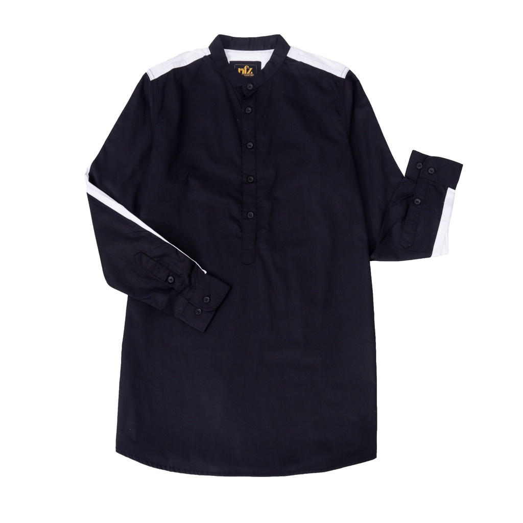 Koko Kurta Pakistan Pria Lengan Panjang Hitam List Putih Premium Quality