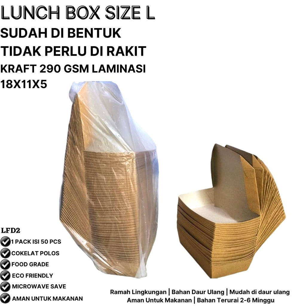 Lunch Box Large Sudah Terbentuk Tidak Perlu Dirakit (LFD2-18X10,5X5 Cm)