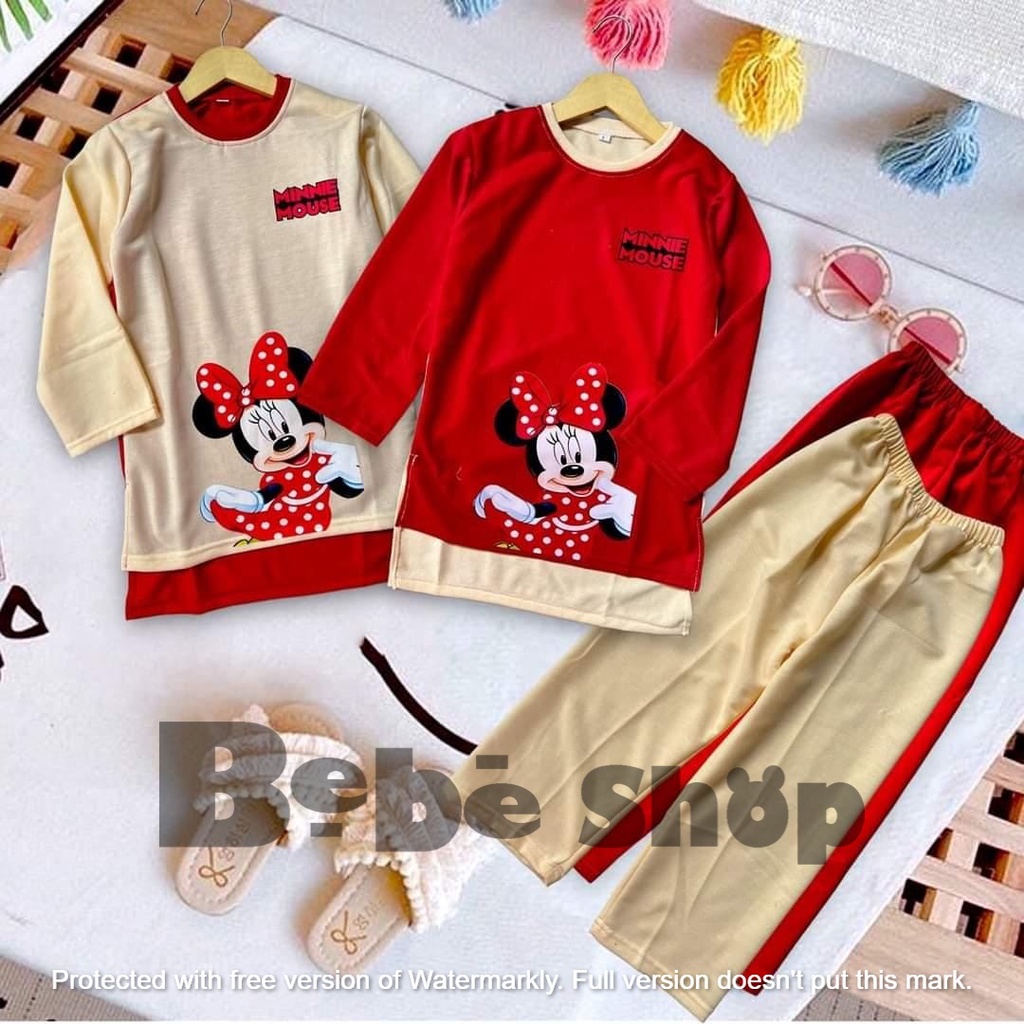Baju anak perempuan motif mikymaousee banyak pilihan warna usia  2 sampai 12 tahun