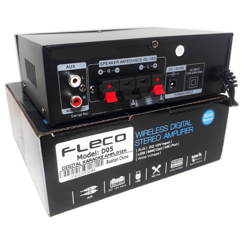 BISA COD Power Amplifier Fleco D05 / D5 original - Ampli Karaoke Mini Digital Stereo Ac dan Dc Radio/Usb/SD