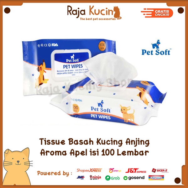 Tissue basah kucing anjing wipes isi 100lbr apple scent - pet wipes