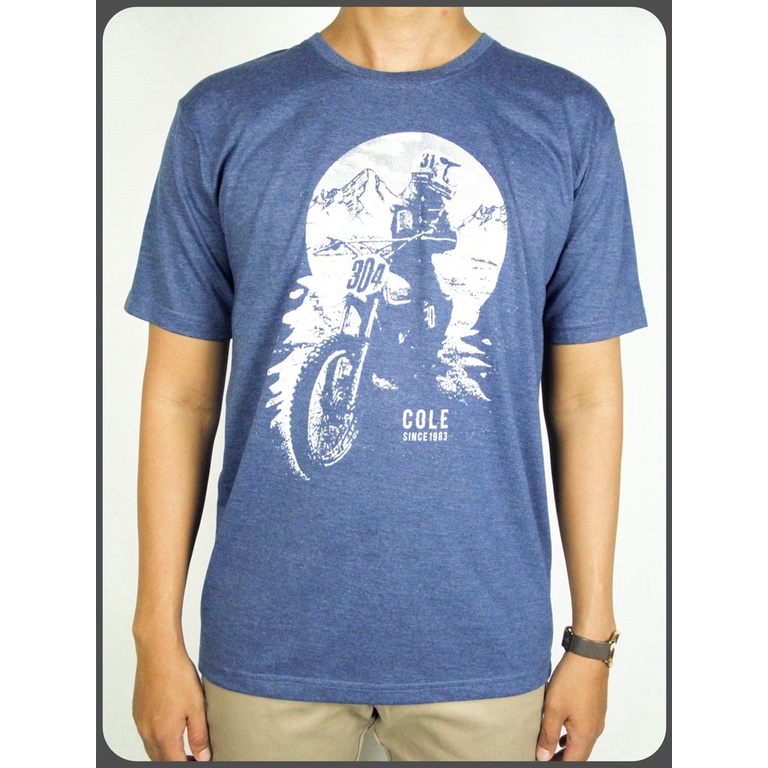 Baju Kaos oblong Pria Lengan Pendek COLE Regular Fit Biru Cotton Stretch 01 | T Shirt Original Brand