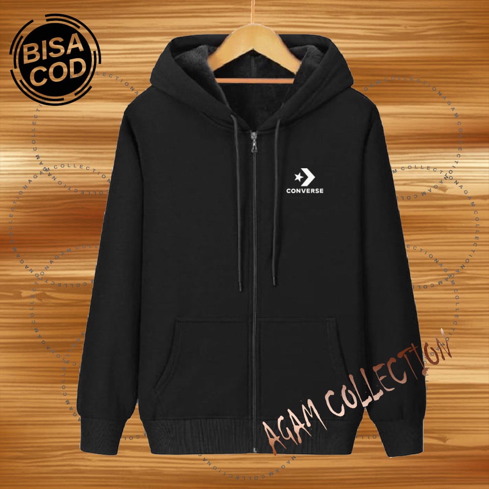 Agam collection Jaket Zipper Distro cvr Text Putih Premium Quality Jaket Hoodie Pria Wanita