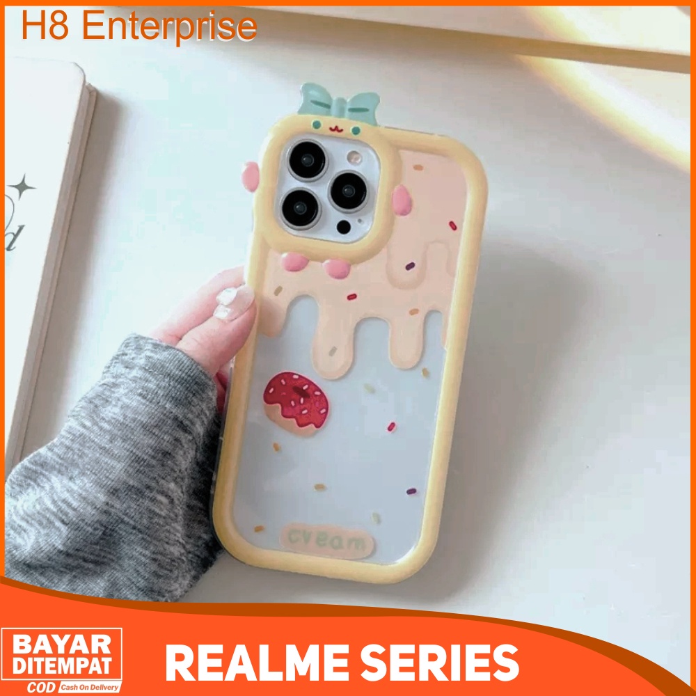 Case Realme 2 2 Pro C21Y C25Y C30 C30S C31 C33 C35 Narzo 50A Prime 50i Prime Casing Cute Dounat 3D Camera Monster Character Silicon Premium