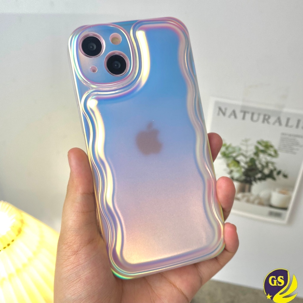 Soft Case Matte Iphone Hologram Curly Puff 3D Aurora Gradient Case Gelombang Bantal Warna Gradiasi Iphone X Xs Xr Xs Max Iphone 11 Pro Max iPhone 12 13 14 Pro Max Iphone 14 Plus Iphone 12 13 Mini