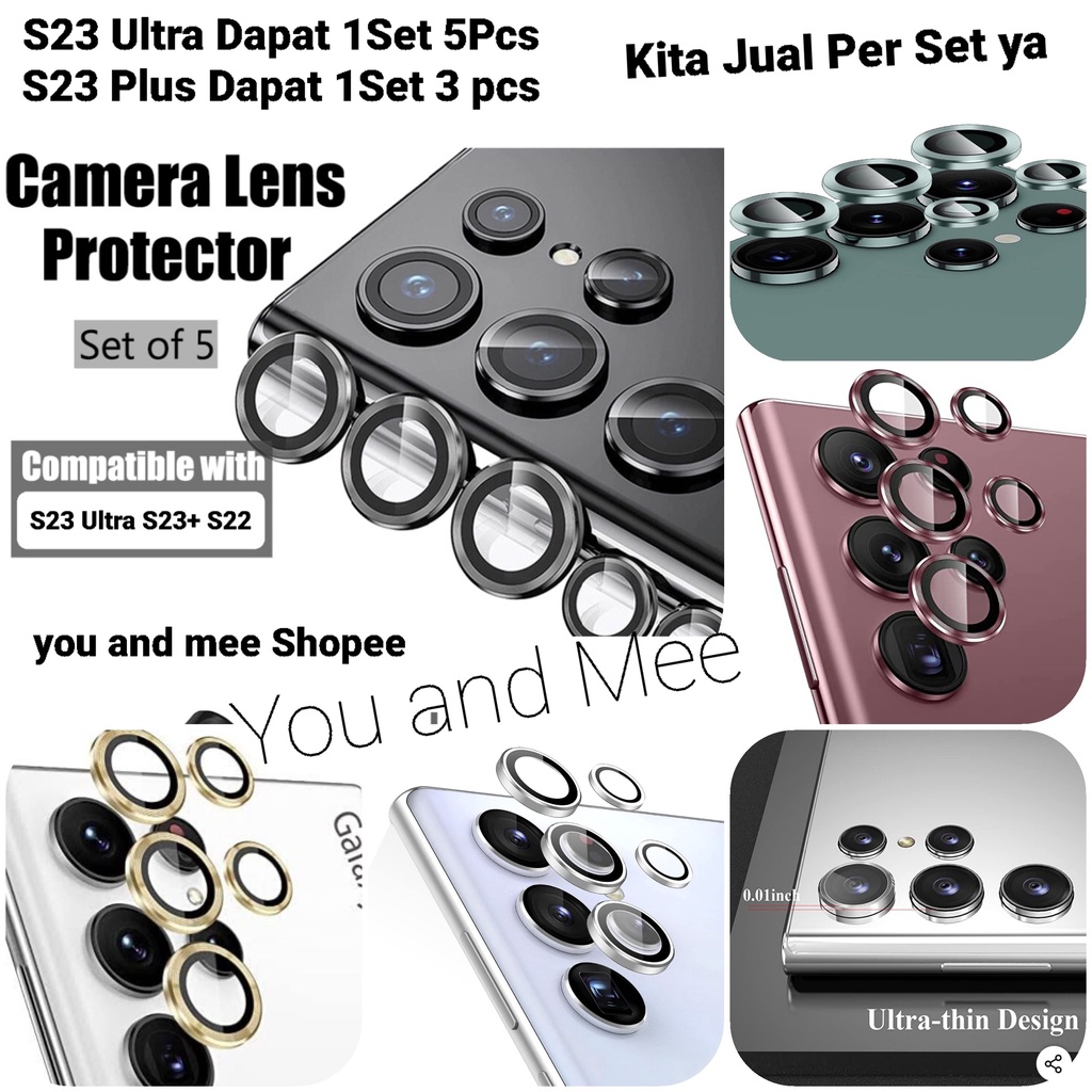 New!! 1 Set (RING 5) Camera Full Frame Samsung S23 ULTRA S23+ S22 /Z FOLD 4/Z FLIP 4 Tempered kaca/Glass Metal Ful Cover Pelindung Lens/Lensa Kamera BLACK Gold Silver Putih-Merah Burgundy Besi BOTANI Hijau Bazel-Bezel-Bazzel S23ULTRA ZFLIP ZFOLD 3 Bening