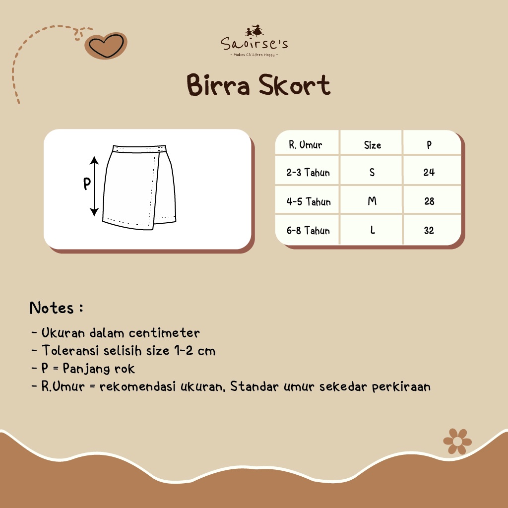 Saoirse's Birra Skort - Rok mini anak perempuan bludru halus