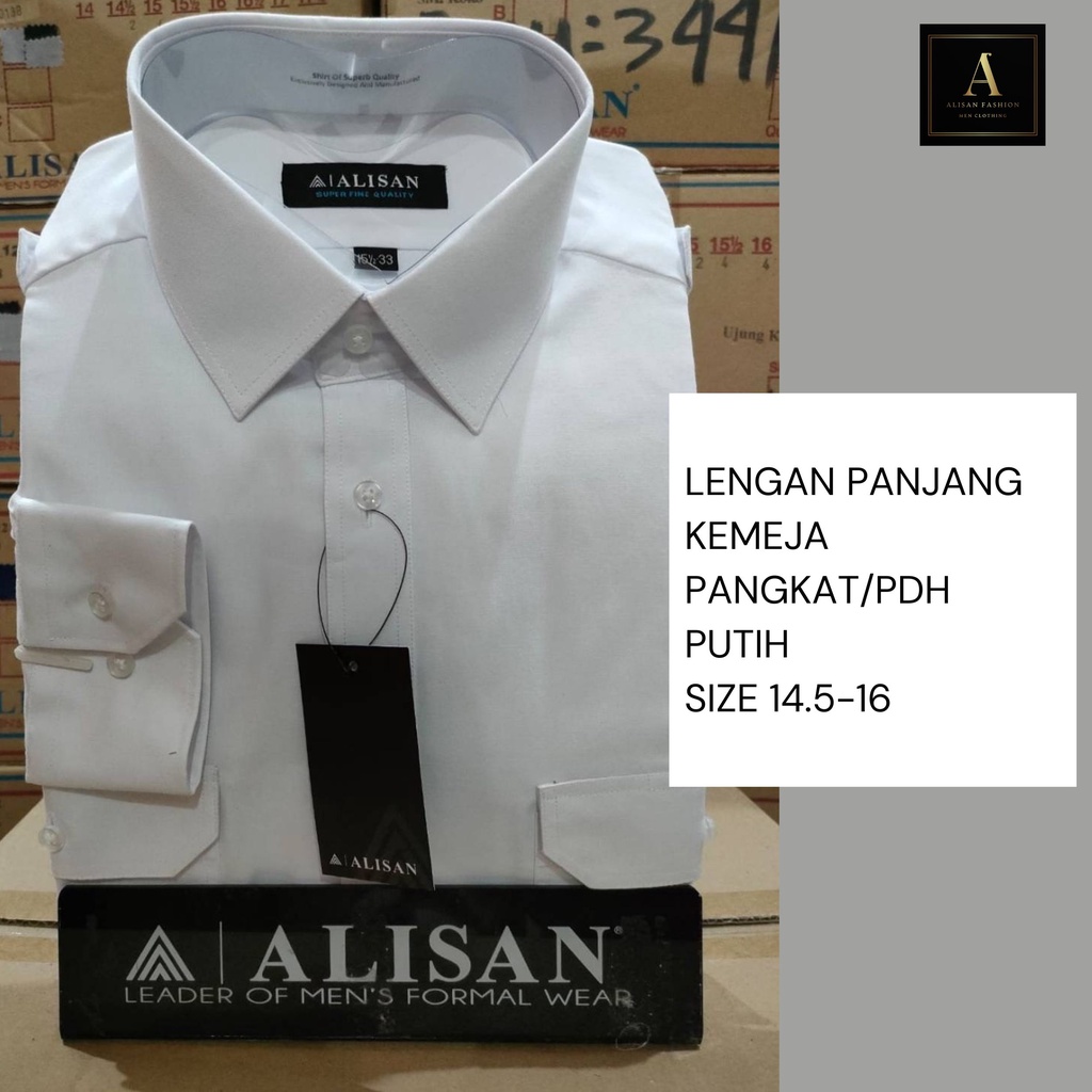 Alisan Kemeja Pria Lengan Panjang Kemeja Pangkat atau PDH Putih