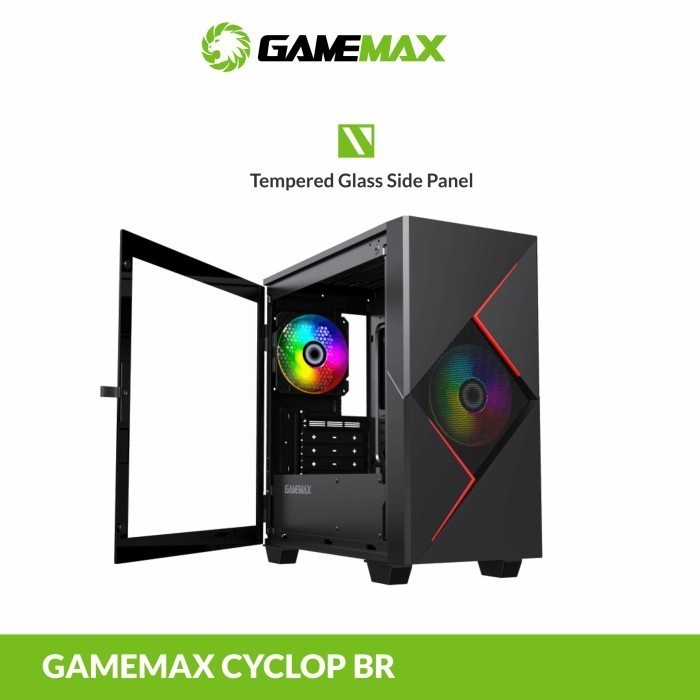 Gamemax Cyclops Black Red M-ATX PC Case with ARGB fan &amp; PWM v1.7