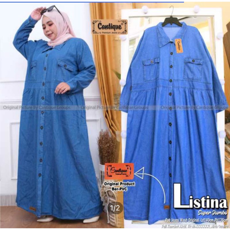 Listina gamis jeans jumbo ld 140 by cantique