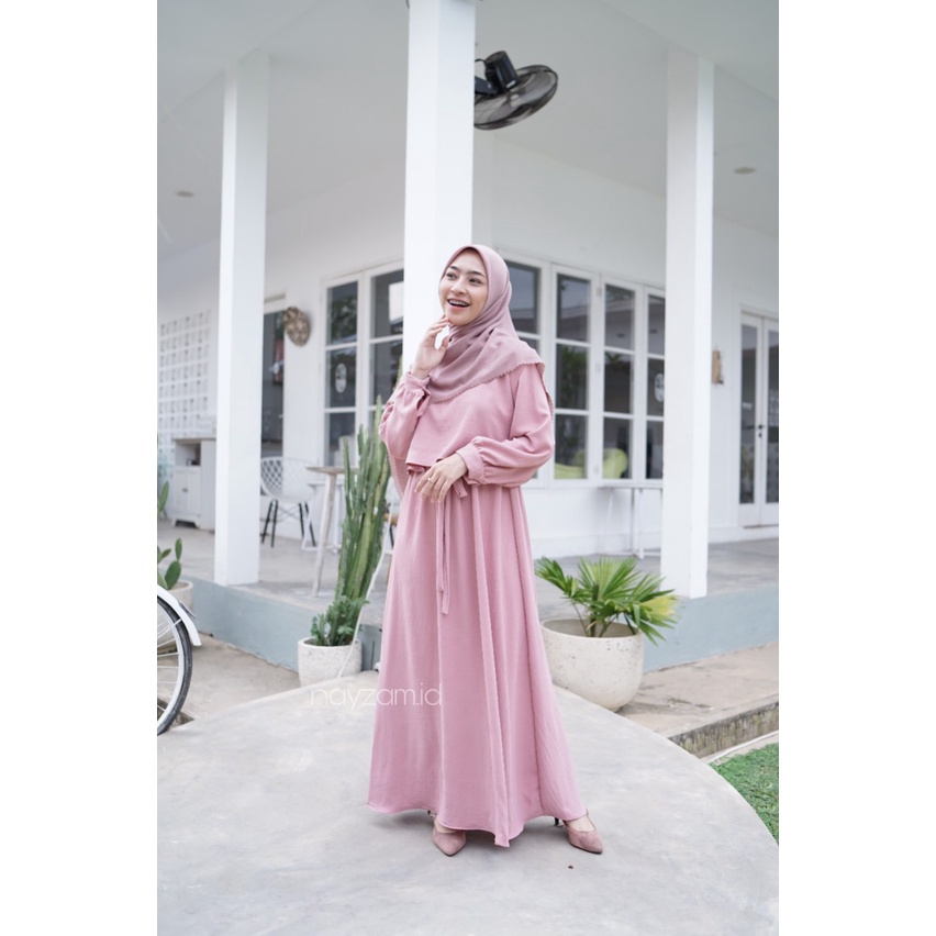 Nayzam Aimara Dress | Busui Friendly | Bahan Crinkle Airflow | warna Sweet pink