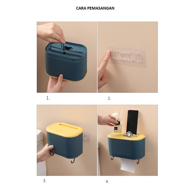 FYGALERY HL0301 Kotak Tisu Toilet Waterproof Tempat Tissu Tempel Dinding Kamar Mandi Ruang Tamu Tempat Penyimpanan Tissue Box Organizer Handphone Holder Multifungsi