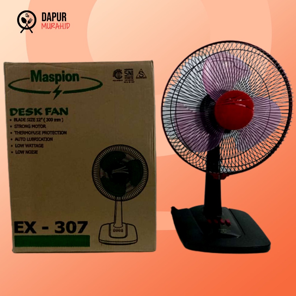 DM - Maspion Desk Fan Kipas Angin Meja Deskfan 12 Inch EX 307 - 45 Watt Merah Hitam