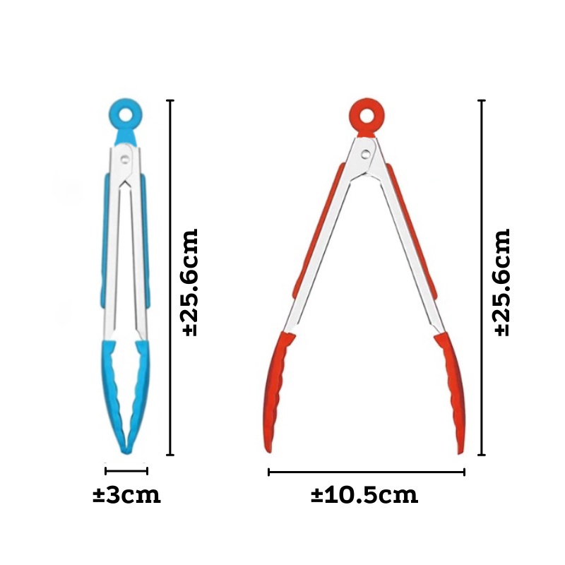 Penjepit Makanan Silicone + Stainless / Capitan Salad Buah Gorengan Kue Roti Bakpao Mie Anti Lengket / Pinset Alat Jepitan Makanan Plastik-2