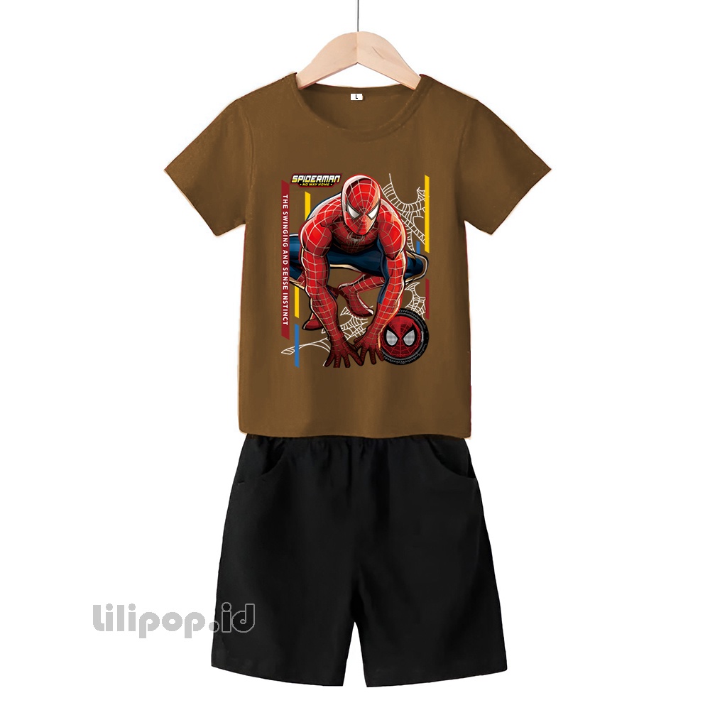 Baju Anak Stelan Kaos 3/4 Spider Cowok Cewek  Usia 2 - 7 Tahun Celana Pendek Harian