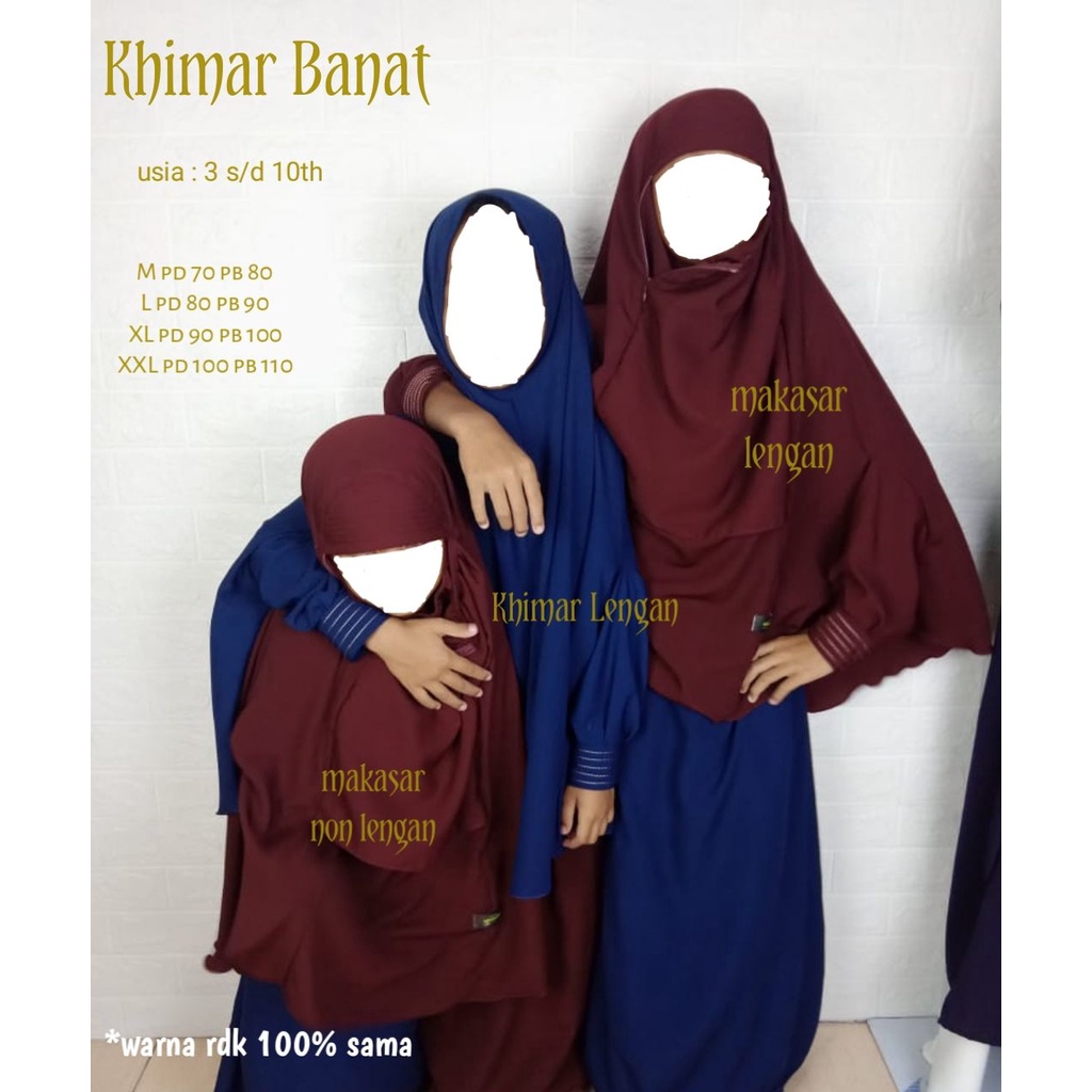 Jilbab RIT Makasar BANAT (safar tanpa purdah) usia 3 s/d 10th bahan jetblack & new fortaleza