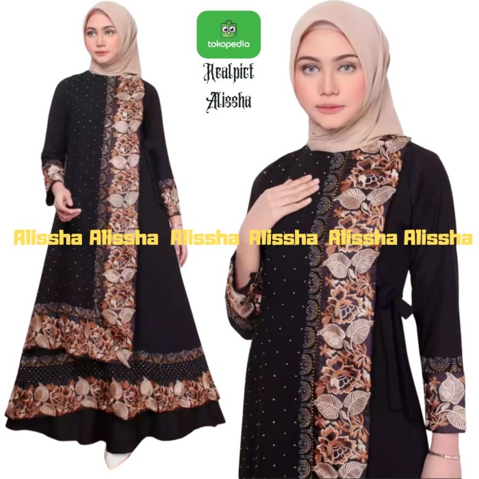 Gamis Abaya Arab Turkey Alissha Mode Jersey mix Ceruty Terbaru 2021 - Hitam, M(D9A6) Gamis Turki Ter