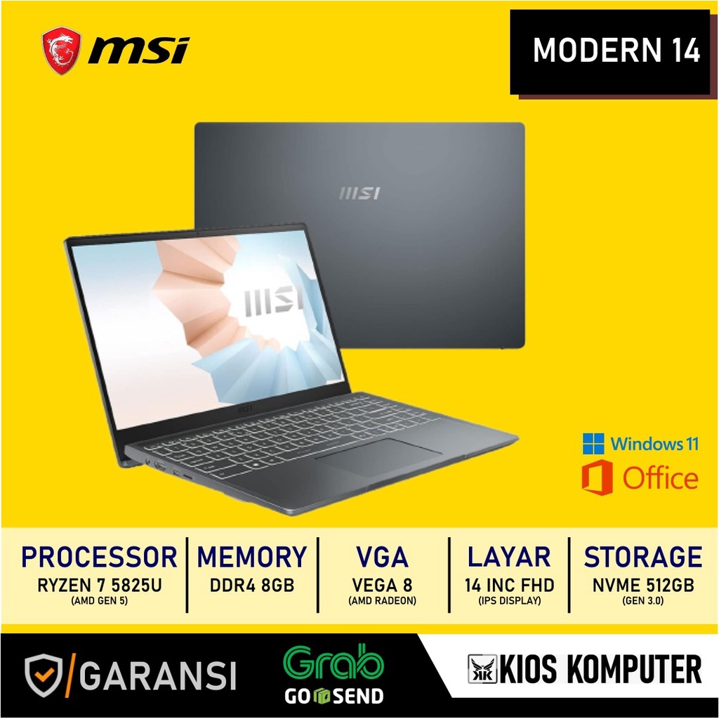 MSI MODERN 14 C5M 9S714JK12009 AMD RYZEN 7 5825U 8GB DDR4 512GB NVME RADEON VEGA 8 14INC FHD IPS 60HZ WIN11+OHS