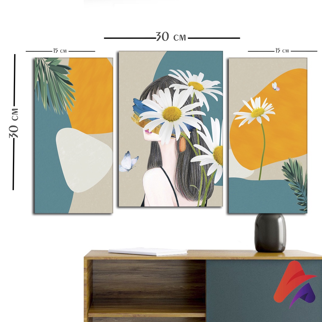 HIASAN DINDING GIRL SUN FLOWER AESTHETIC (FULL SET ISI 3) WALL DECOR PAJANGAN DINDING POSTER KAYU RUANGAN