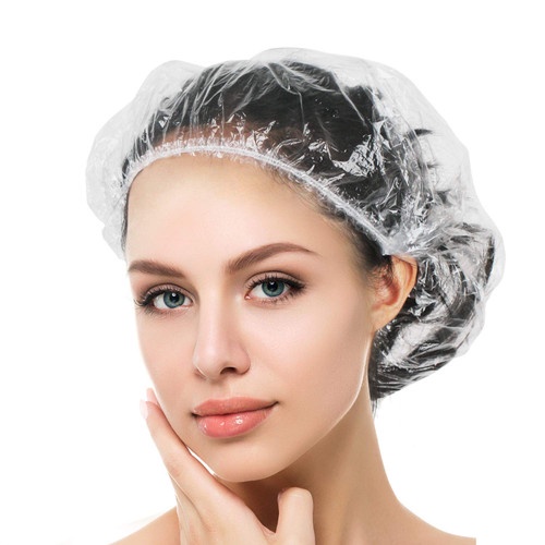 Shower Cap Travel Plastik Penutup Kepala Rambut Keramas / Makanan Bening Transparan