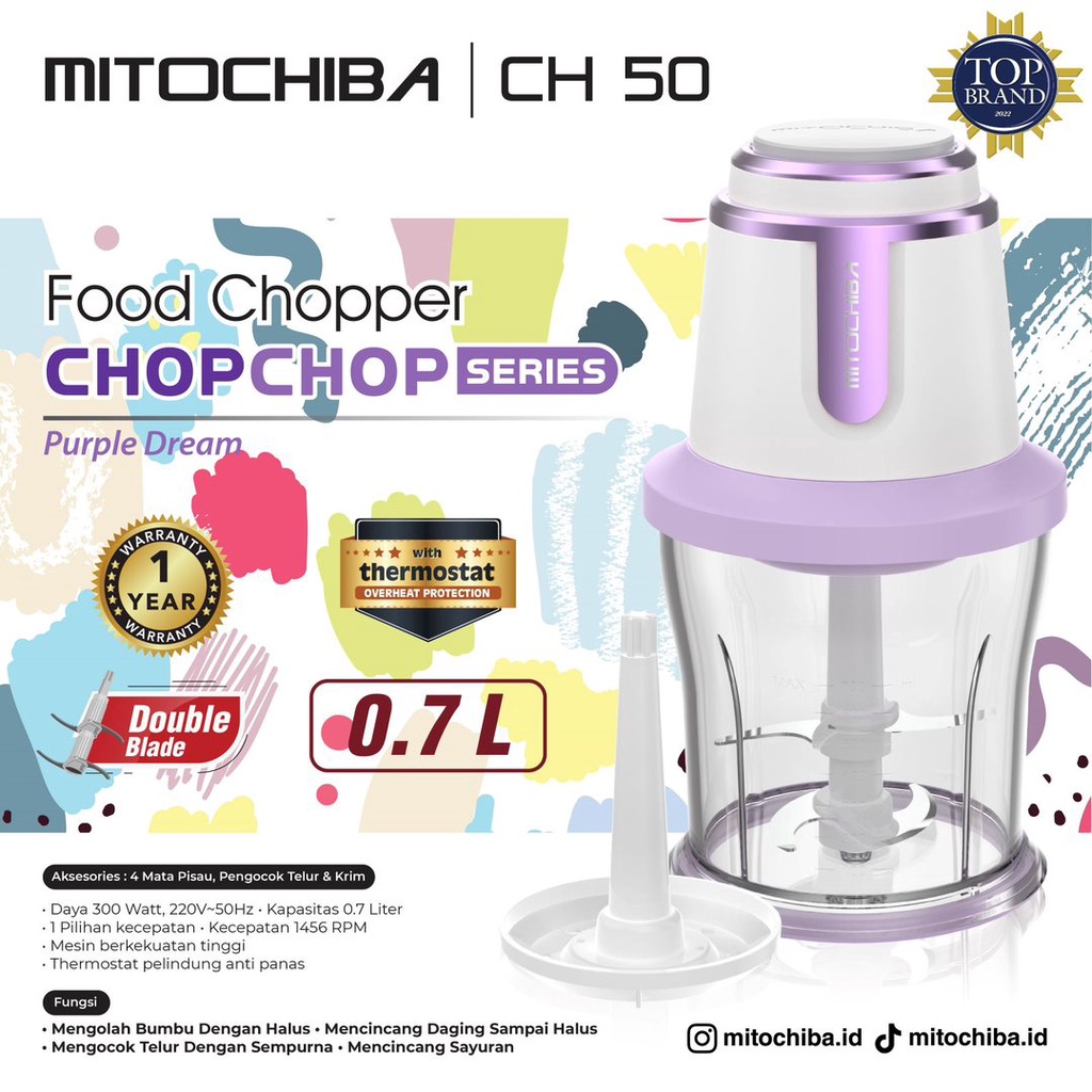 Chopper Mitochiba CH 50 0,7 Liter Blender Bumbu Daging Mito CH50 Chopchop Pink Black Blue Purple Gold CH-50