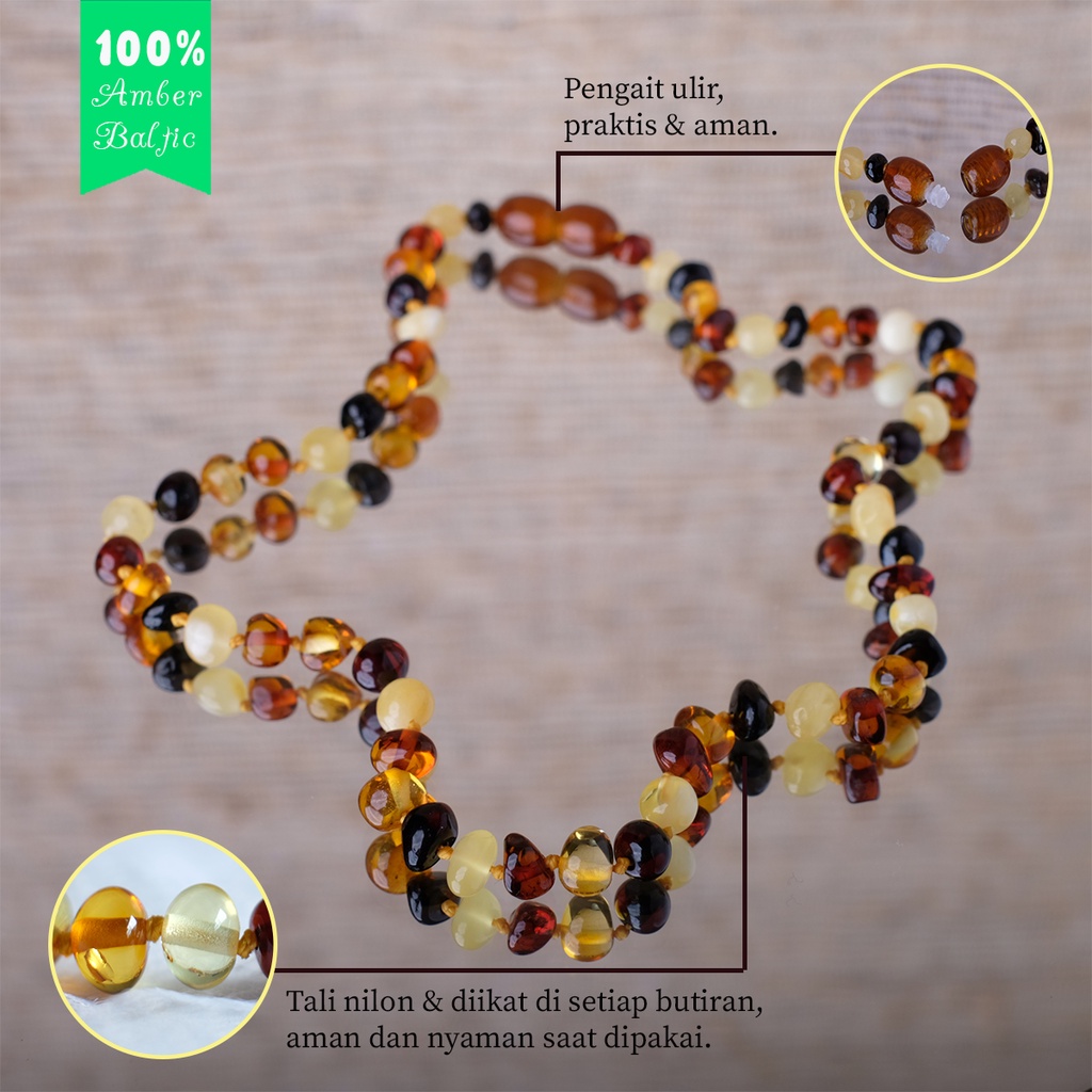 PROMO FREE GELANG - Kalung Gelang Amber Baltic Bayi, Balita dan Anak Lemon Cognac Glossy [New Born - Junior]