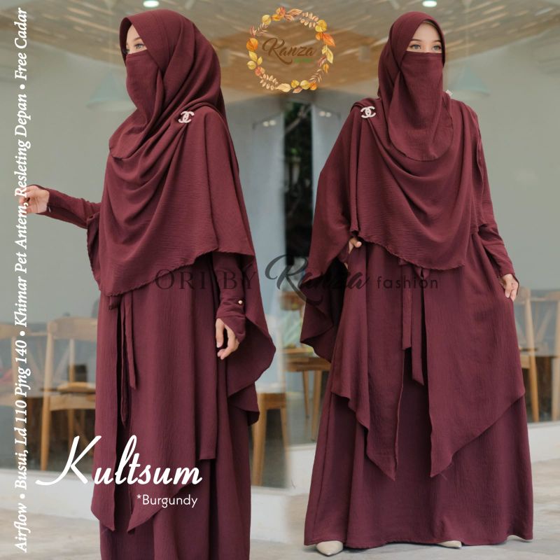 [Free Cadar] Kultsum Syar'i ORI KANZA FASHION | Gamis Set Jilbab Syar'i | Bahan Airflow Premium