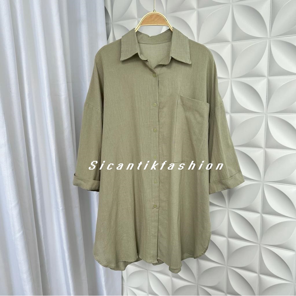 Kemeja Wanita Oversize Linen Crinkle / Tunik Wanita