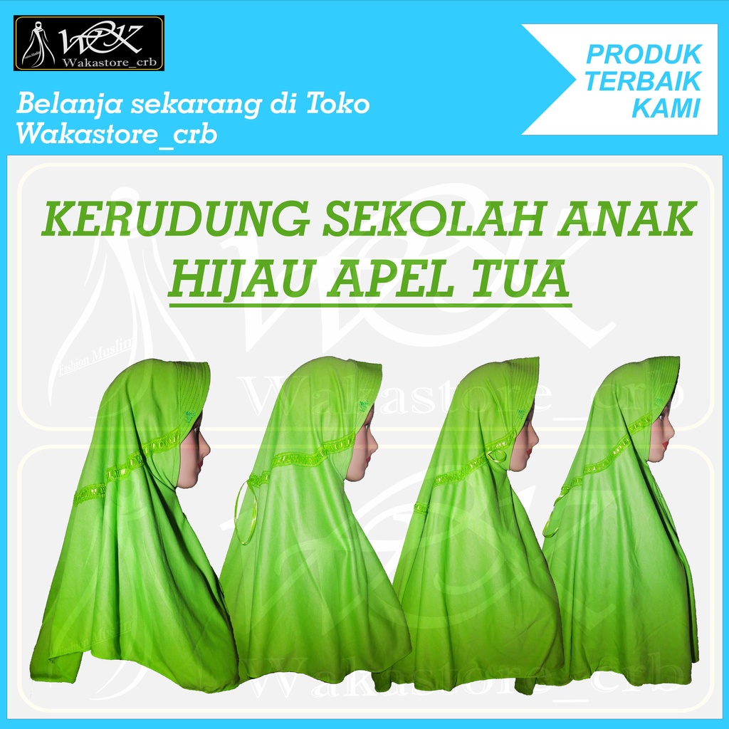 Kerudung Sekolah Anak Hijab Sekolah Hijau Apel Tua TK SD SMP SMA DEWASA Serut Renda Samping