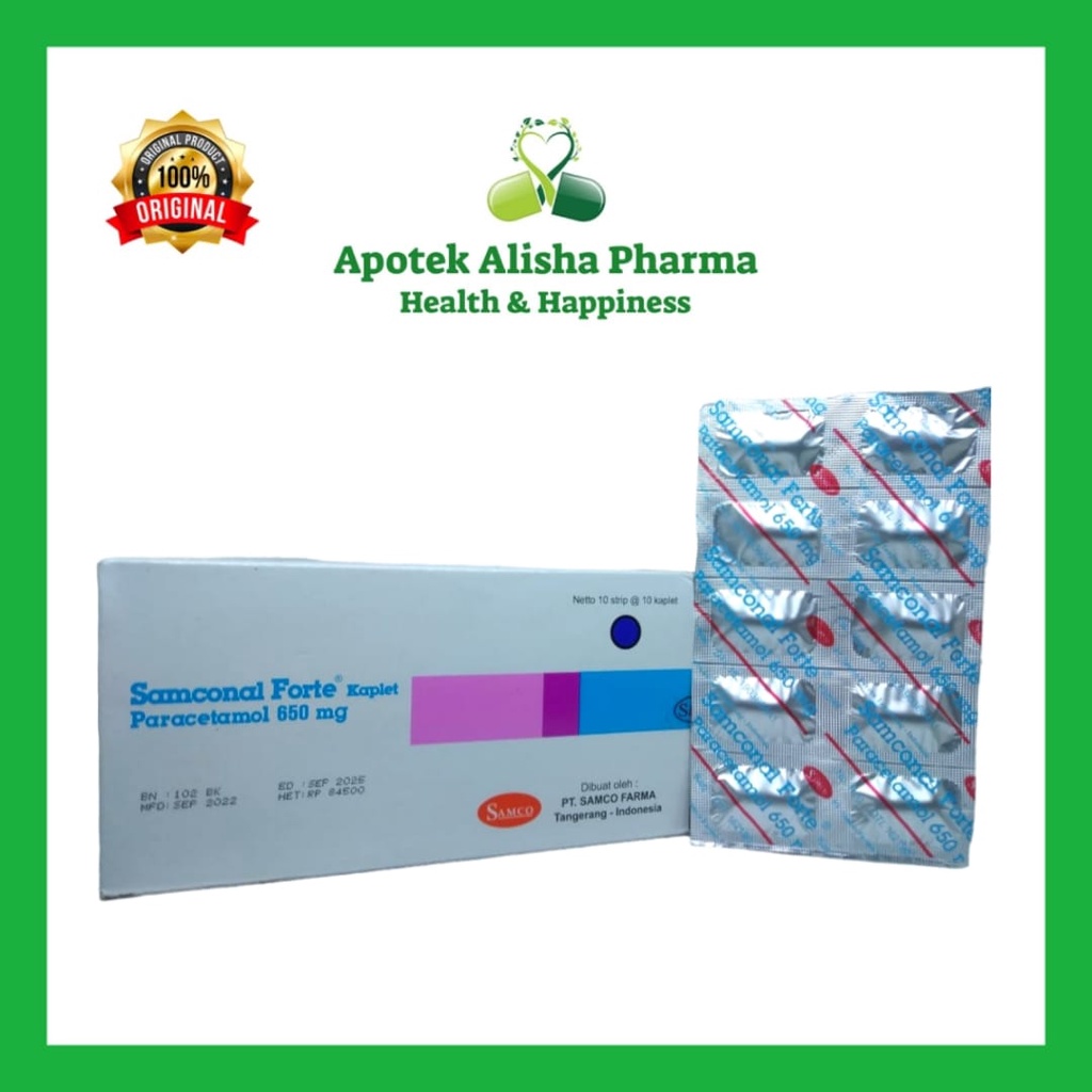 SAMCONAL FORTE STRIP 10 TABLET - Samkonal Forte Tablet / Parasetamol 650 / Penurun Panas / Demam / Pereda Sakit / Nyeri / Pegal