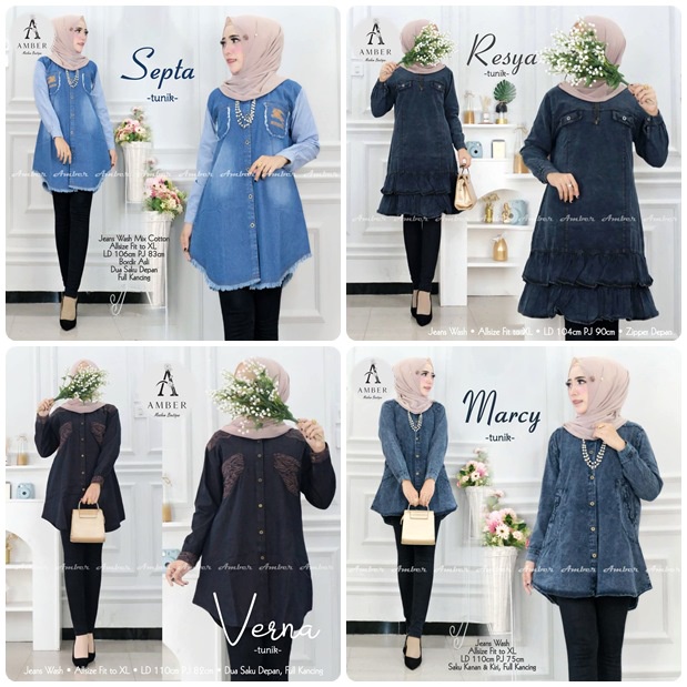 TUNIK JEANS / 18.7 / MARCY SHIRA DHAFITA ELDIA ALANI BORA LIKA SEPTA VERNA / ATASAN / ALLSIZE FIT M-XL/ AMBER
