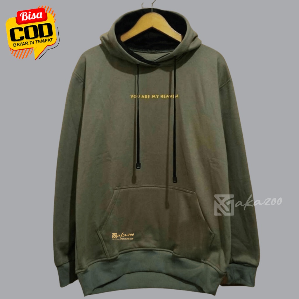 ziper hoodie pria original Sablon you are heavin Warna Hijau Army sweater pria distro jumbo hoodie oversize korean style pria hoodie akazoo