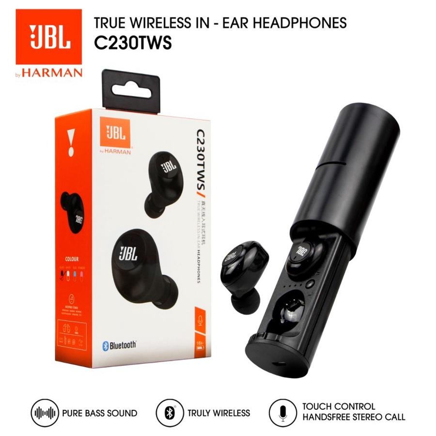 Headset Bluetooth JBL C230 TWS Sport Wireless 5.0 Super Bass Earphone JBL Touch