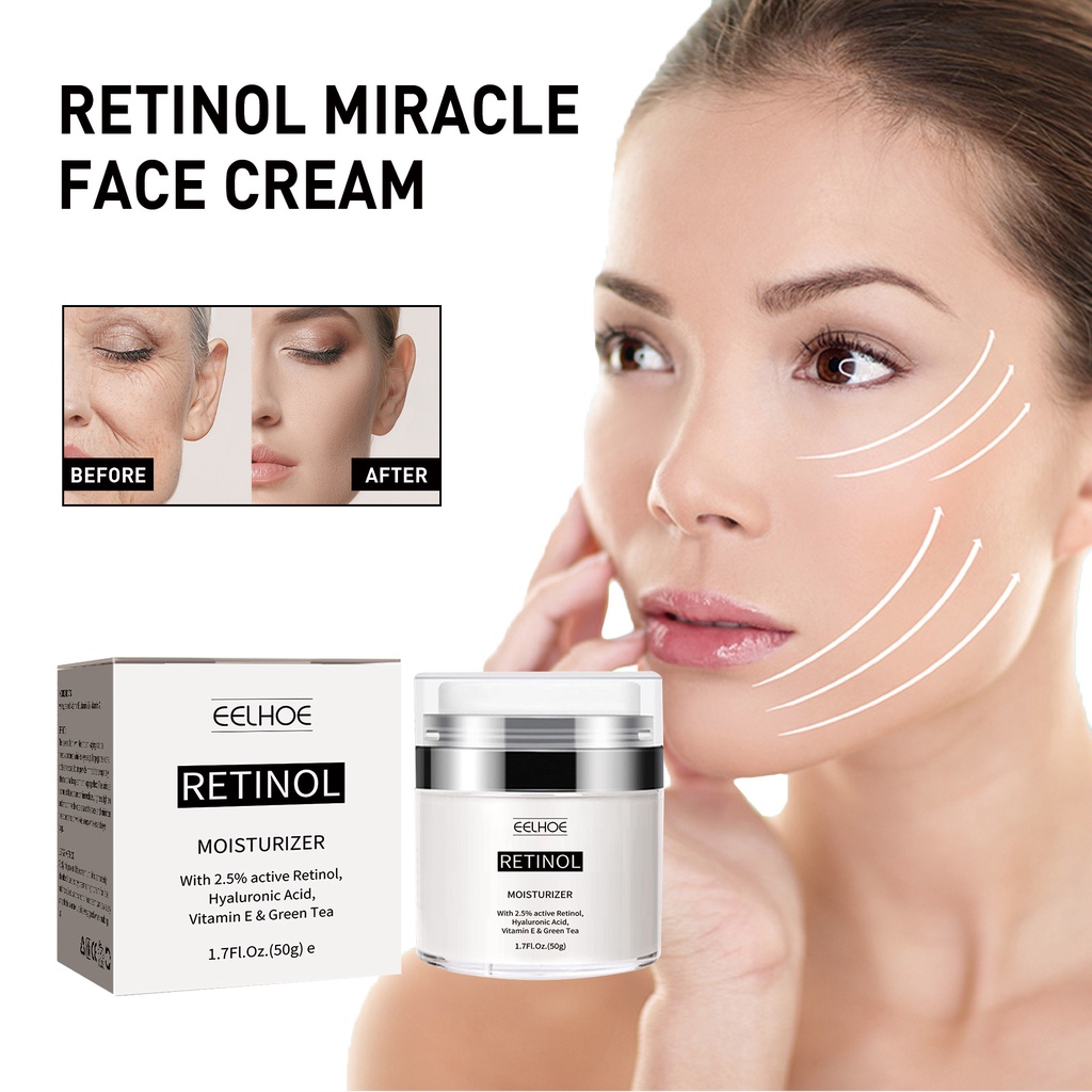 EELHOE Retinol Cream Anti Penuaan Memperbaiki Kerutan dan Mengurangi Garis Halus Krim Malam Pelembab 50g  Pemutih Wajah Mencerahkan Flek Hitam Perawatan Kulit Cream