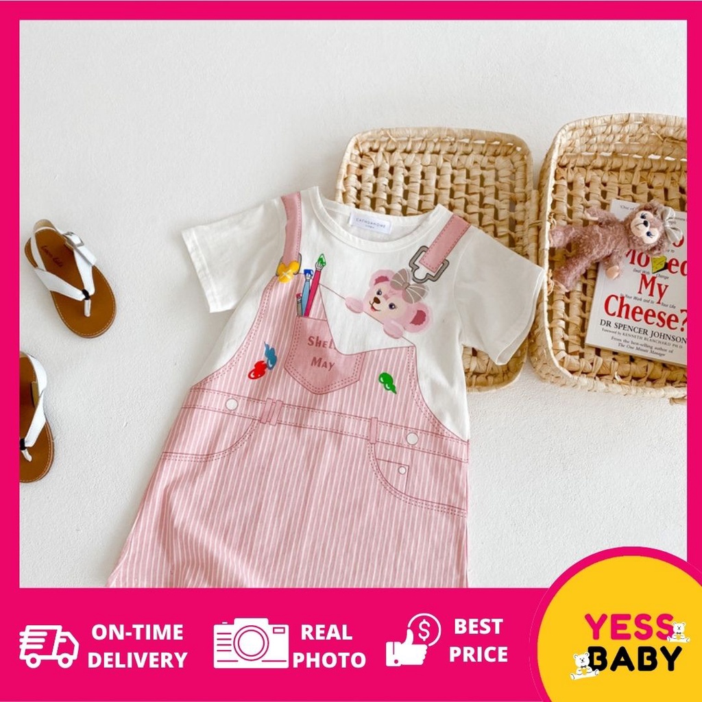 YESSBABY SWEET DUFFY 1-9tahun Gaun anak perempuan baru/versi Korea kartun rok denim dua potong palsu/rok kasual bayi perempuan/Dress baju anak cewek/baju anak perempuan 1tahun 2tahun 3tahun kado ulang tahun anak perempuan