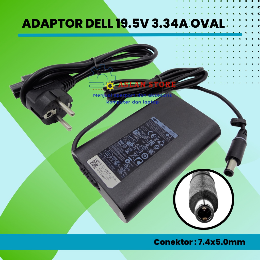 Adaptor Charger Dell 19.5V 3.34A 65W Dell Inspiron 15 3520 3521 3531 3537 3541 3542 3543 5542 5543 5545 5547 5548 5557