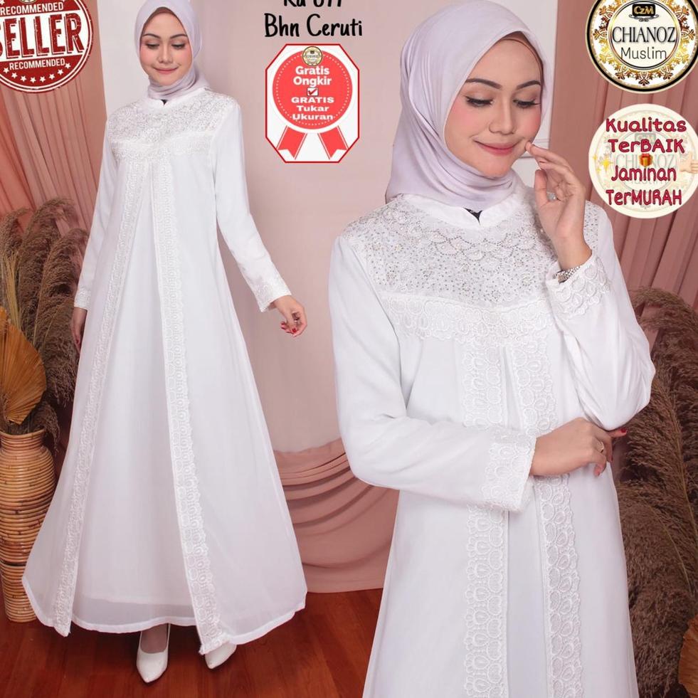 REKOMENDASI CHIANOZ Gamis Putih CerutI Mewah Premium Sifon Brukat Renda Kaki Payung Fashion Muslim W