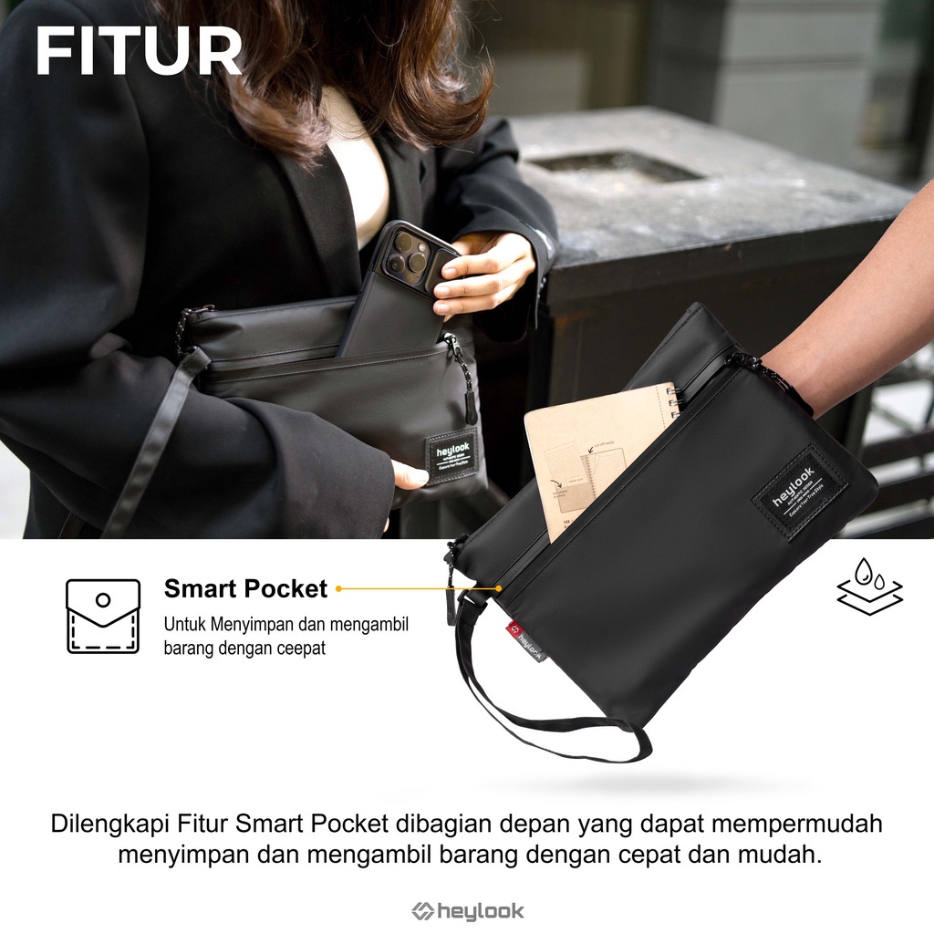 Clutch Bag Tas Genggam Tangan Pria Wanita Handbag Waterproof Pouch Bag Organizer – Black