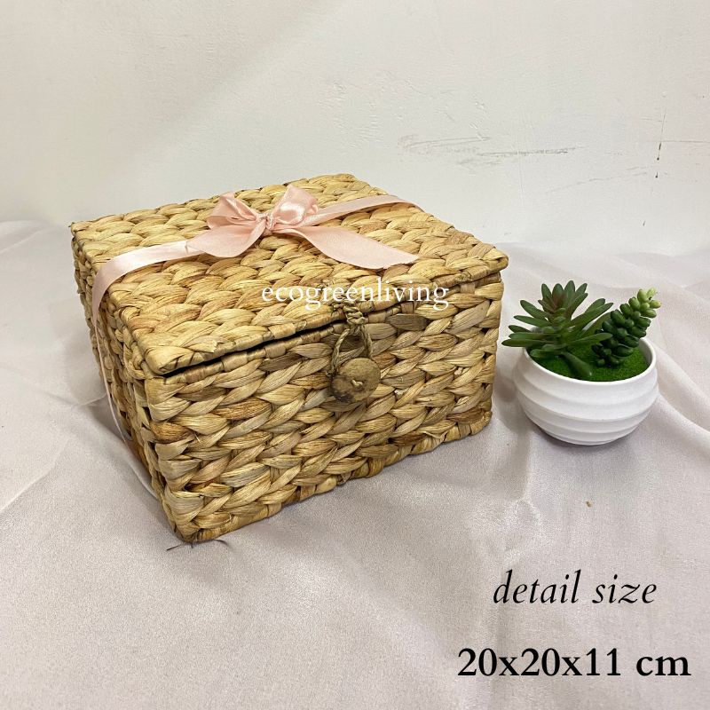 kERANJANG ANYAMAN ENCENG GONDOK RUSTIC HOME STORAGE BOX MULTIFUNGI / HAMPERS BOX / KOTAK PARCEL