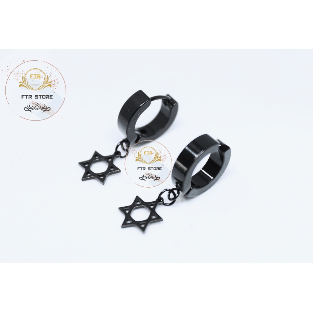 Anting tindik dan jepit model bintang hexagram hitam / anting Korea/ Anting kpop/ Anting hitam / Earrigs black