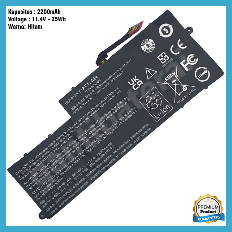 Baterai Acer E3-111 E3-112M Aspire V5-122 V5-122P V5-132 V5-132P AC13C34