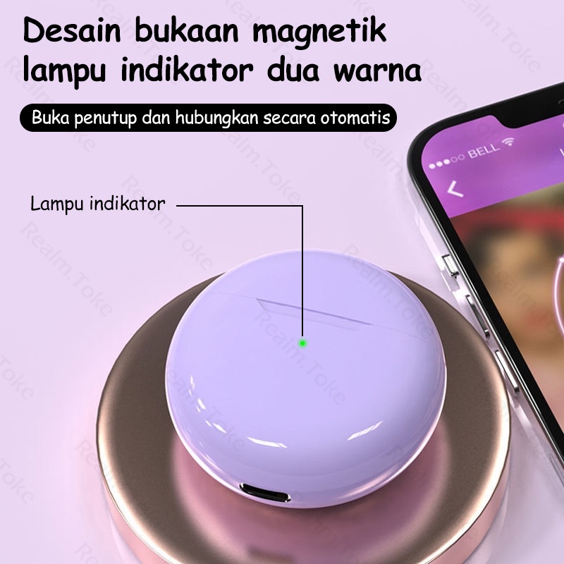 Ungu Lavendel Pro 6 Headset Bluetooth TWS with Mic Earphone Bluetooth Touch HiFi Stereo Handset Wireless Earbuds Olahraga Tahan Air Henset Bloetooth Hedset