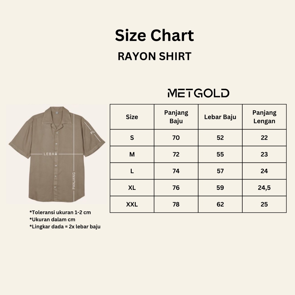 Kemeja Polos Lengan Pendek Unisex Rayon Shirt Premium MetGold