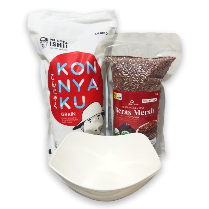 

Paket Shirataki Rice 1kg + Beras Merah 1kg Free Mangkok Cantik Hoya