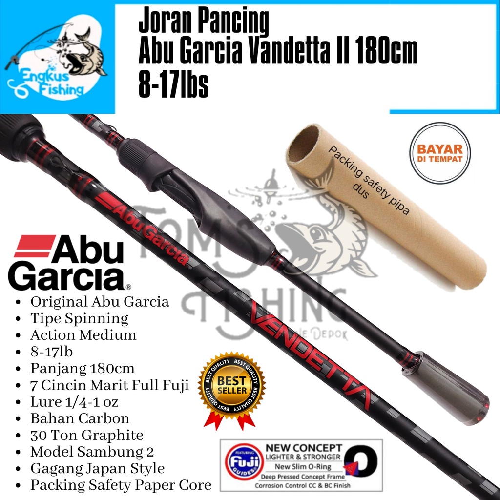 Joran Pancing Abu Garcia Vandetta II 180cm (8-17lbs) Spinning Fuji Carbon Murah - Engkus Fishing