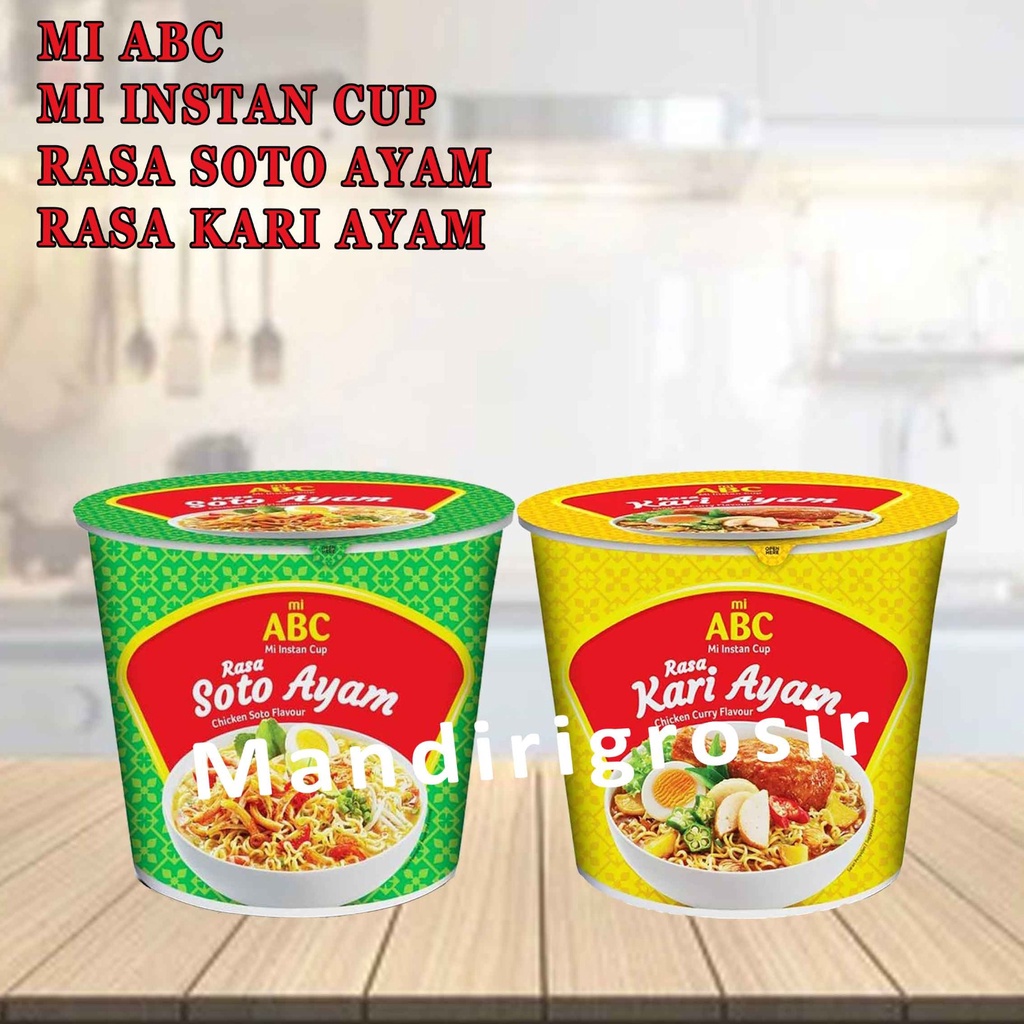 MI INSTAN* MIE ABC CUP* RASA KARI AYAM* SOTO AYAM 60g