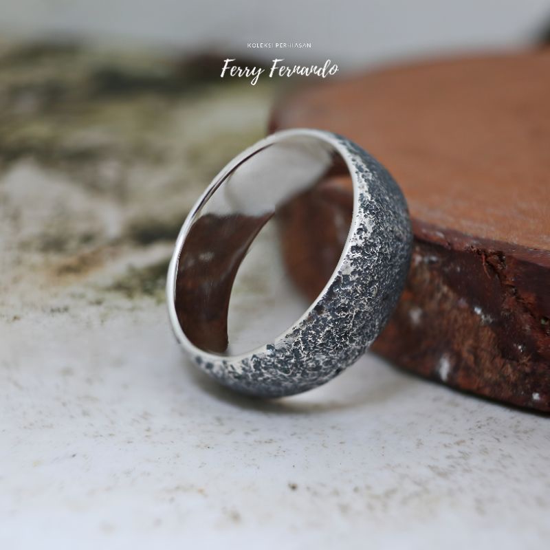 Cincin Pria Abstrak Hitam Oxide Perak Asli 925 Cp.01