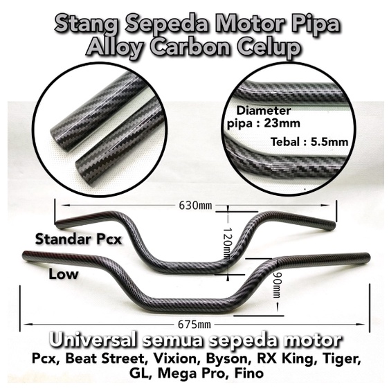 Stang Sepeda Motor Pipa Alloy Carbon Karbon Celup Standar Rx king Tiger GL M Pro Fino Baet Street