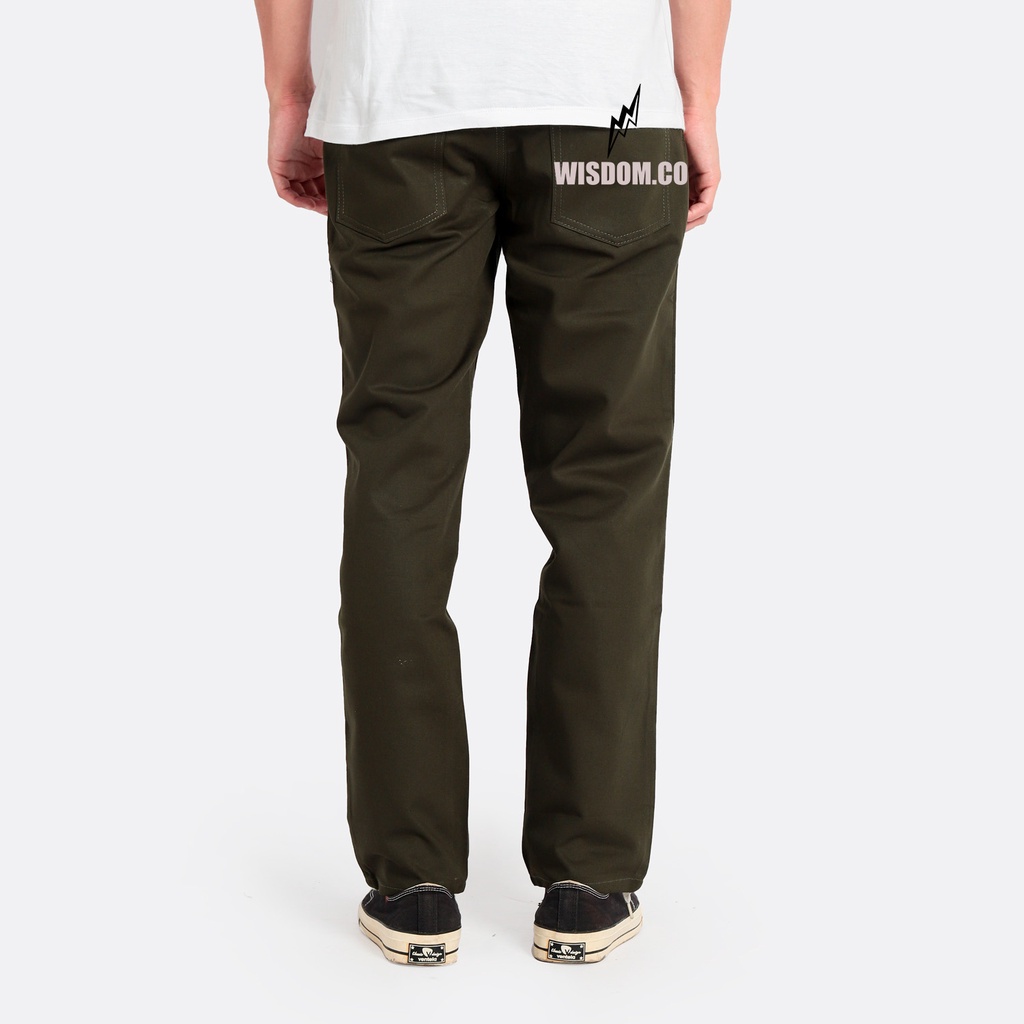 WISDOM Chino Pants Straight Canvas Walker Non Stretch - hijau army