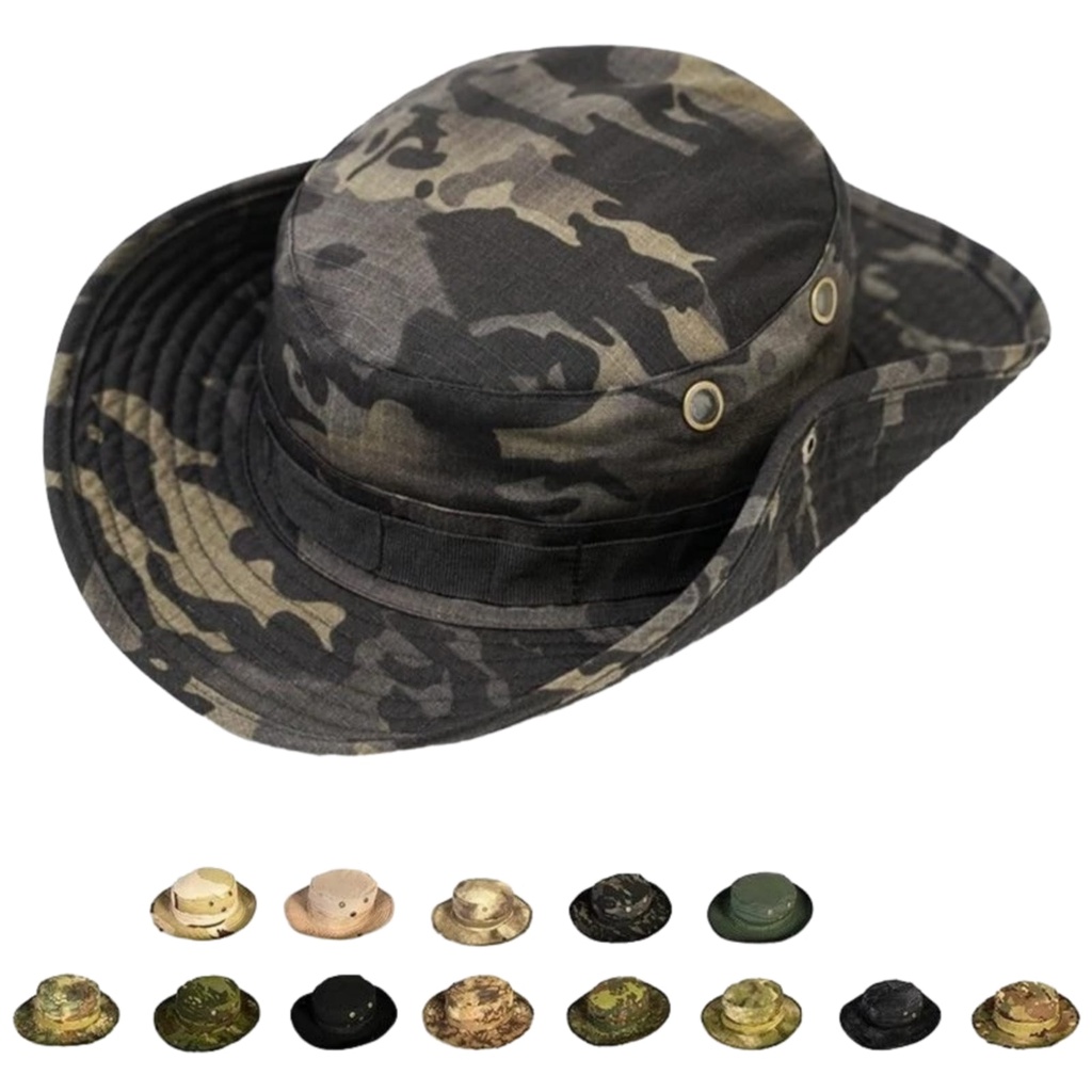 Topi Rimba Multicame Black/Topi Bucket Import